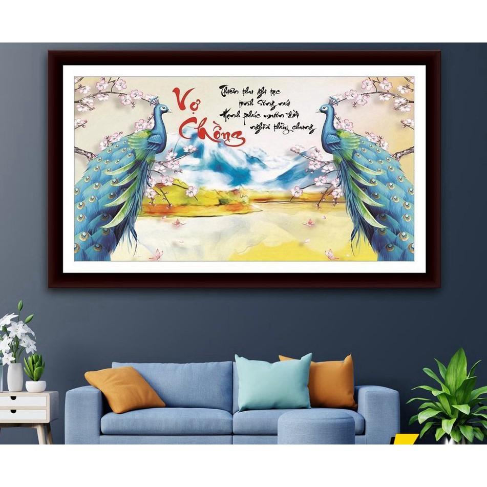 Tranh đá vợ chồng công xanh VS218 - kích thước: 90 * 53cm.