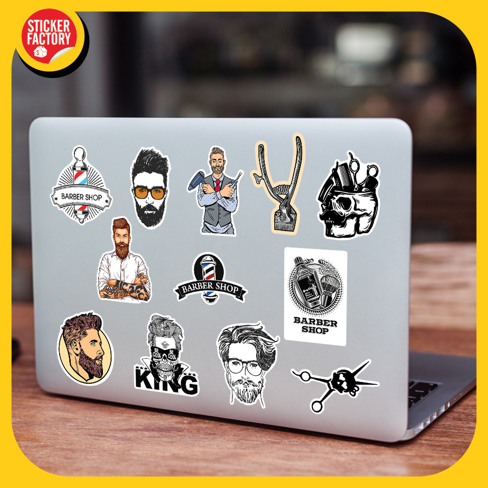 Barber hớt tóc - Set 100 sticker decal hình dán nón bảo hiểm, laptop, xe máy, ô tô - STICKER FACTORY