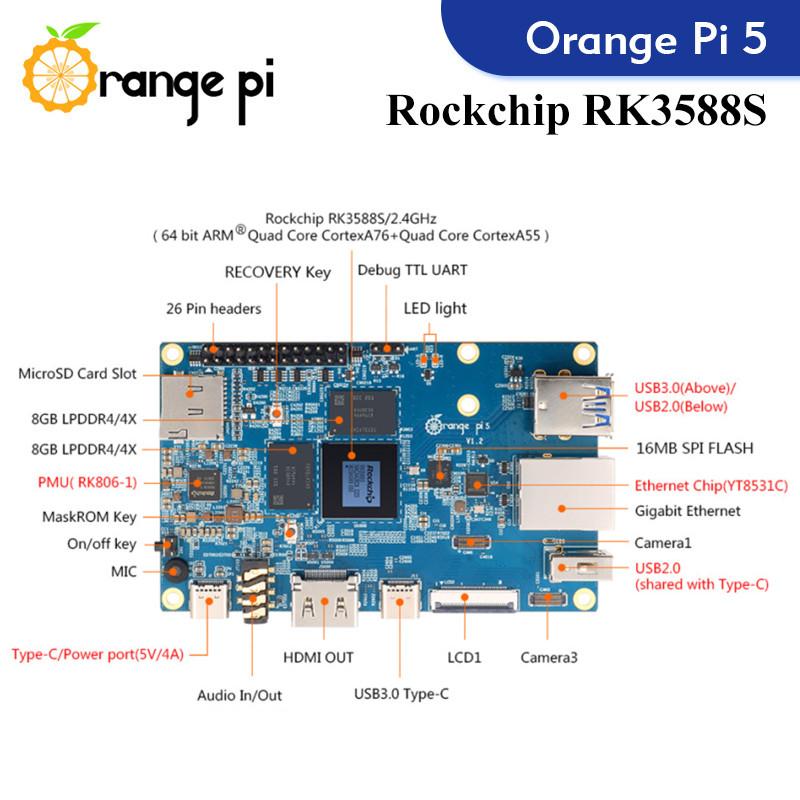 Cam Pi 5 16GB RK3588S Đơn Bảng Máy Tính Mô-đun PCIE WiFi Bên Ngoài BT SSD Cam Pi5 Bản Demo Ban Phát Triển