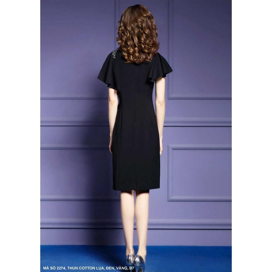 Đầm Dún Vai Đính Bèo Bên Hông