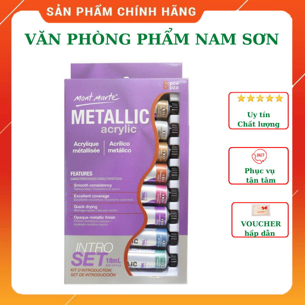 Màu Acrylic Metallic Mont Marte (Bộ 18ml X 8 Màu)