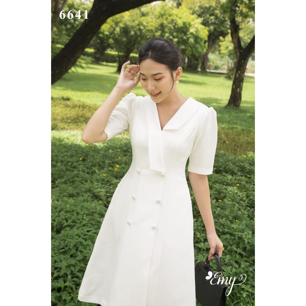 Đầm EMY EM6641 Dáng Chữ A Cổ Vest Có Túi