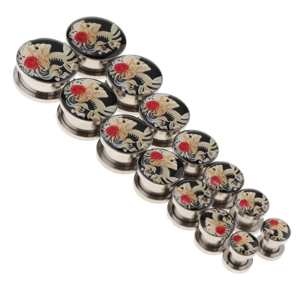 2 Pcs Gothic Red Rose Skull Ear Tunnels Expanders Halloween Gifts