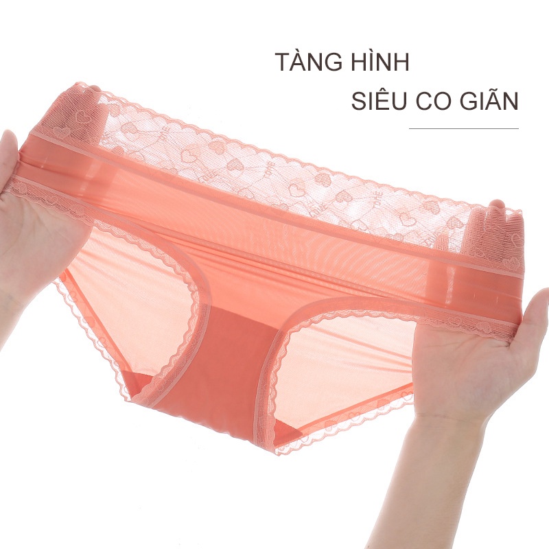 Combo 5 quần lót lụa băng MIUHOME cạp ép hàng loại 1 - tàng hình ren họa tiết tim - có bigsize