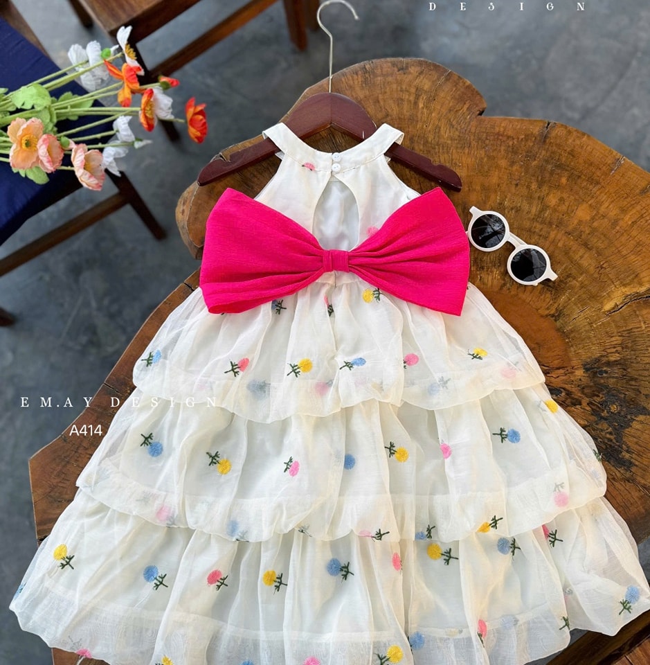 Đầm váy công chúa cho bé gái phong cách Hàn Quốc từ 10-45kg chất voan mềm mát