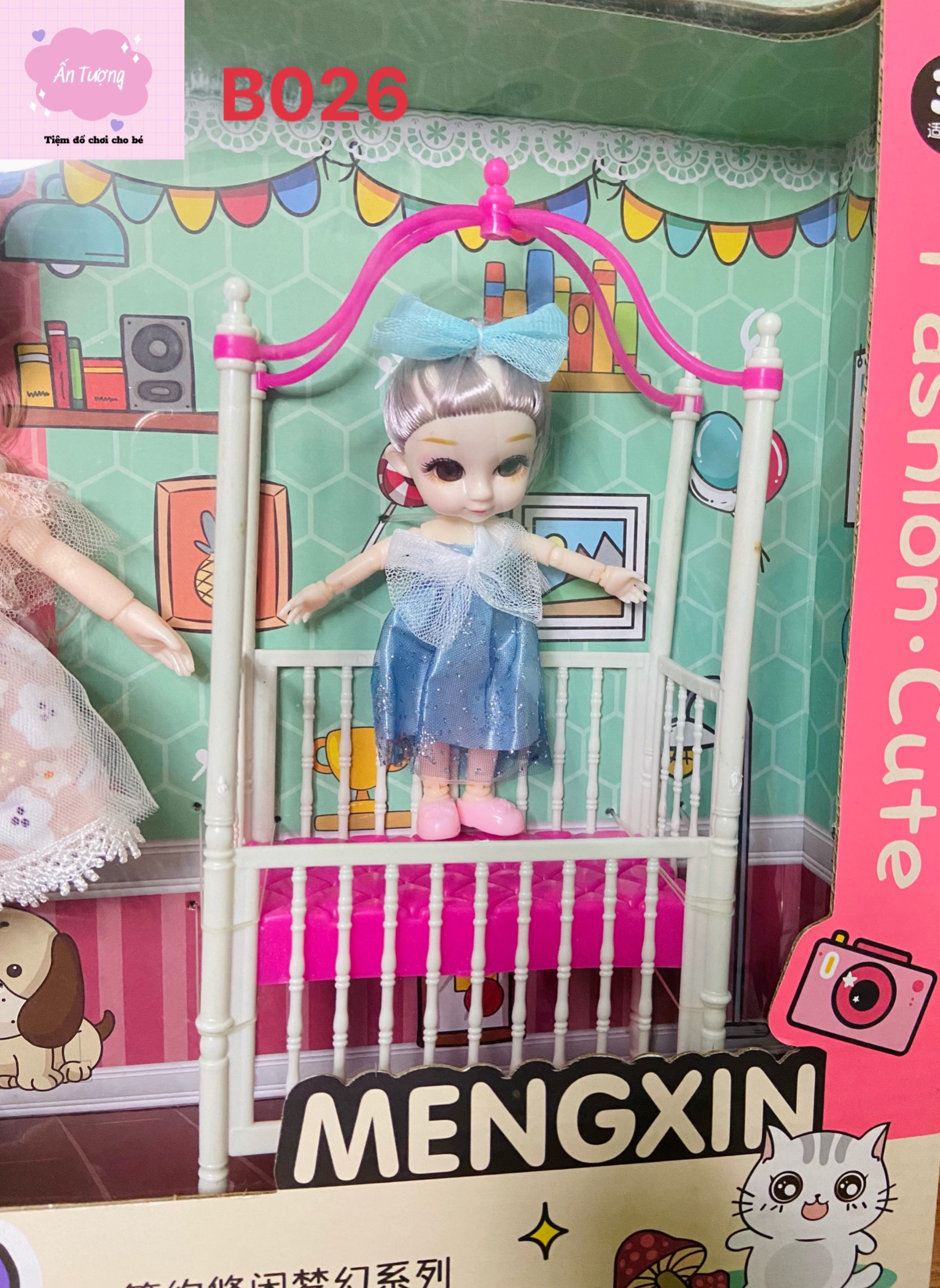Đồ chơi bé gái - Đồ chơi búp bê- Set 2 em búp bê Barbie, búp bê BJD khớp xoay kèm phụ kiện giường, ghế, bàn trang điểm