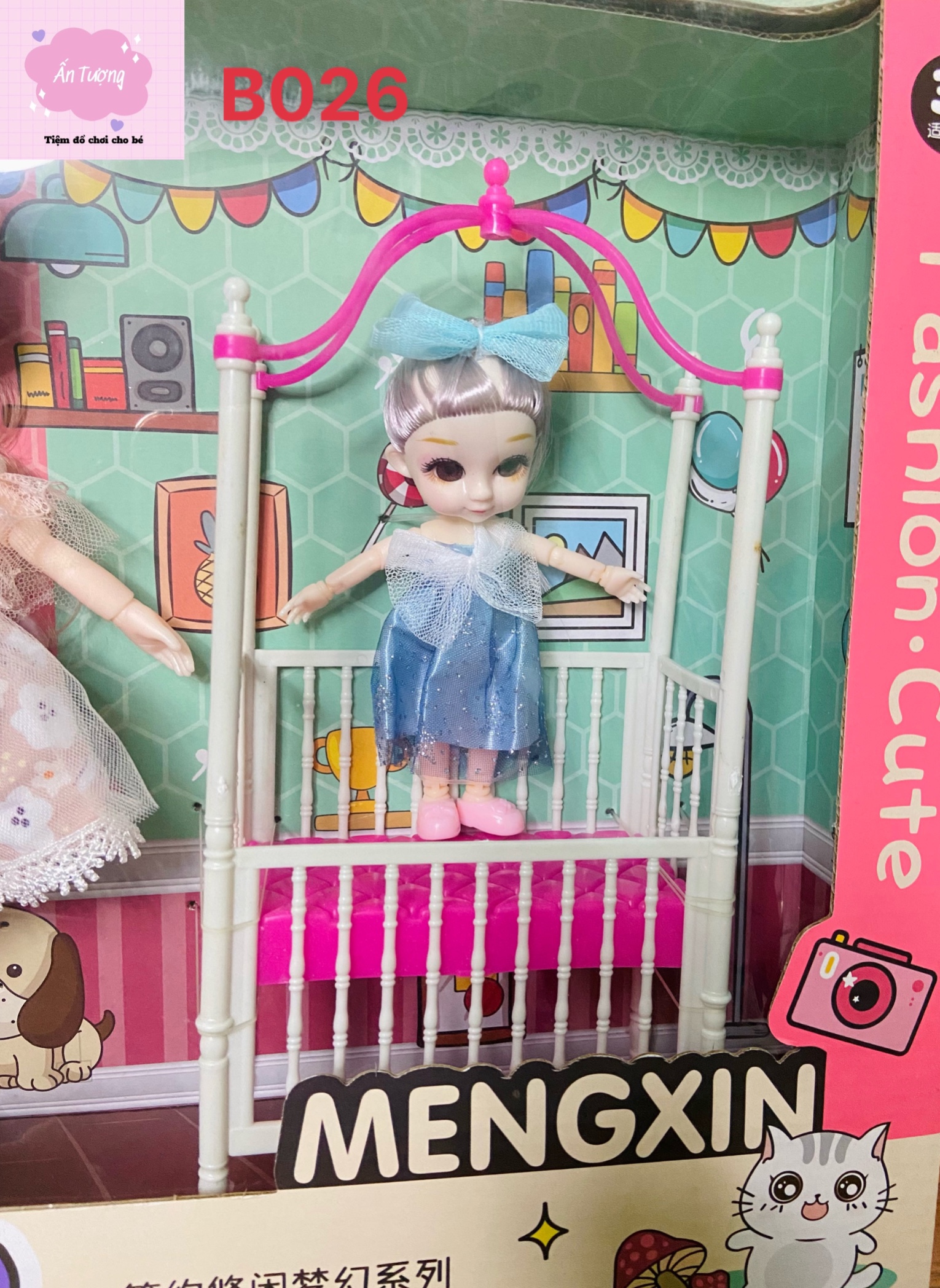 Đồ chơi bé gái - Đồ chơi búp bê- Set 2 em  búp bê Barbie, búp bê BJD khớp xoay kèm phụ kiện giường, ghế, bàn trang điểm