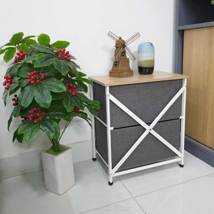 Tủ kệ đầu giường - Tủ đựng đồ đa năng 2 ngăn vải Oxfort 600D - KEMA02 - khung sắt sơn tĩnh điện chắc chắc, cứng cáp phong cách Mỹ