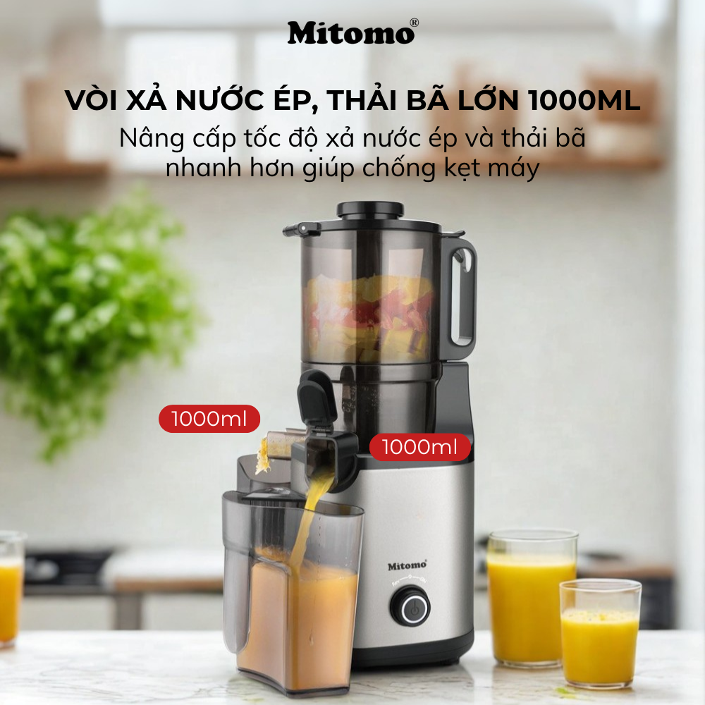 Máy Ép Chậm, Máy Ép Trái Cây Công Nghiệp Mitomo KJ3081 Kiệt Bã - Hàng Chính Hãng Bảo Hành 3 Năm