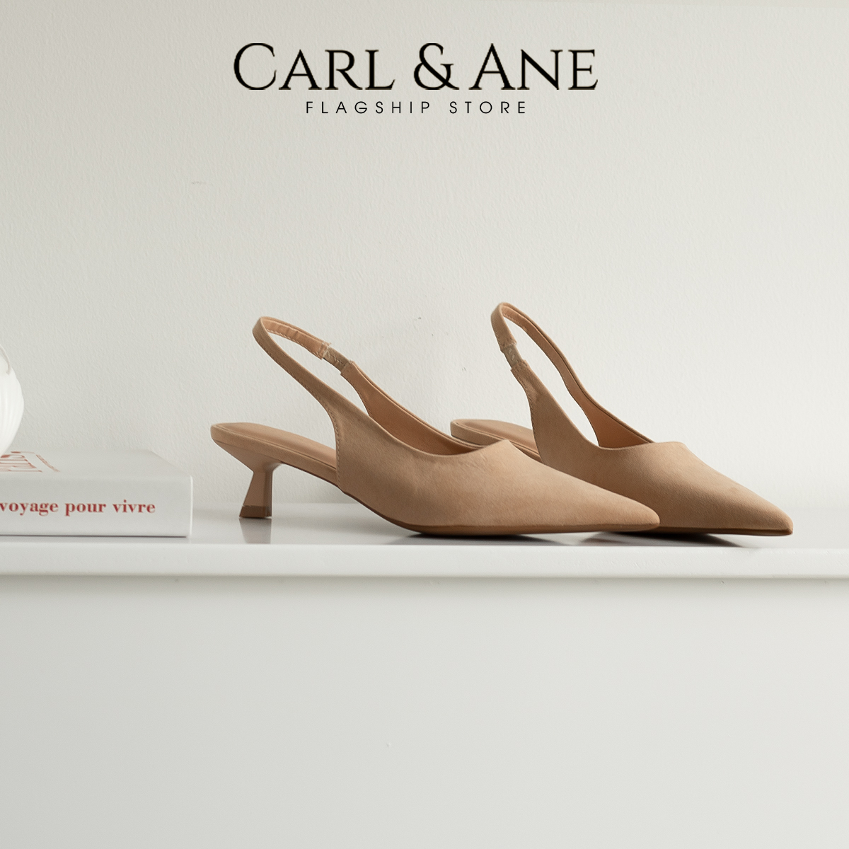 Carl &amp; Ane - Giày cao gót nữ dáng Slingback mũi nhọn phong cách thanh lịch cao 5cm - CL036