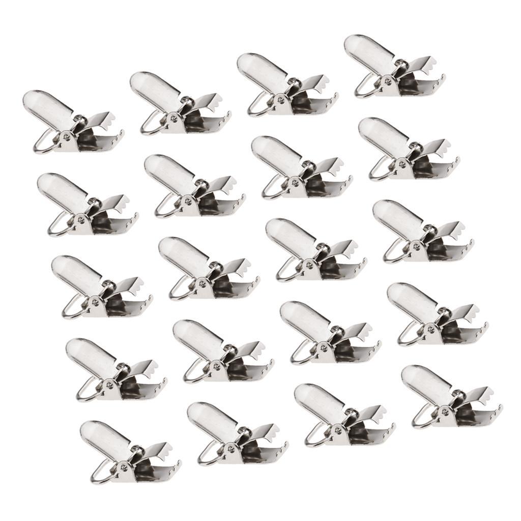 20 Pieces 1" Metal Baby Pacifier Suspender Clips Webbing Dummy Strap Holder Craft Hooks Silver