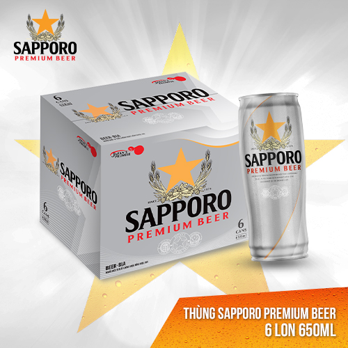 Thùng Bia Sapporo Premium - 6 lon 650ml