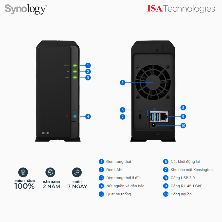 Thiết Bị Lưu Trữ Mạng Nas Synology DS 118 Hàng Chính Hãng