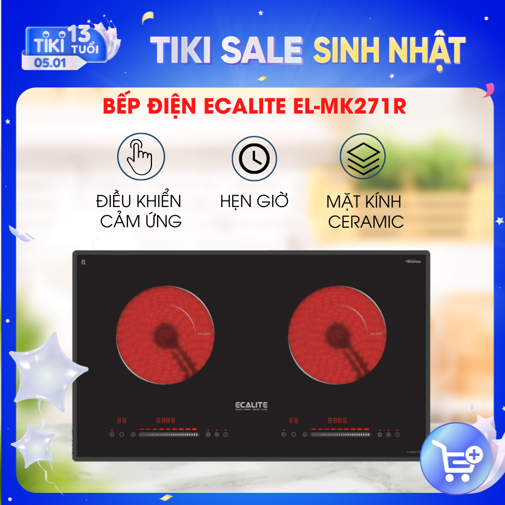 Bếp điện 2 vùng nấu Ecalite EL-MK271R - Kính Ceramic bền - Có Inverter tiết kiệm điện - Hàng chính hãng