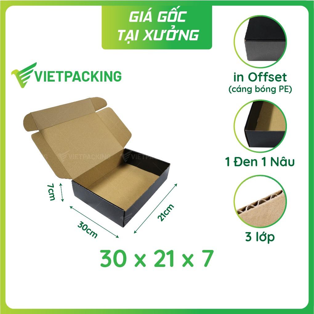 30x21x7 - 8 hộp carton nắp gài hông màu đen cán bóng siêu sang