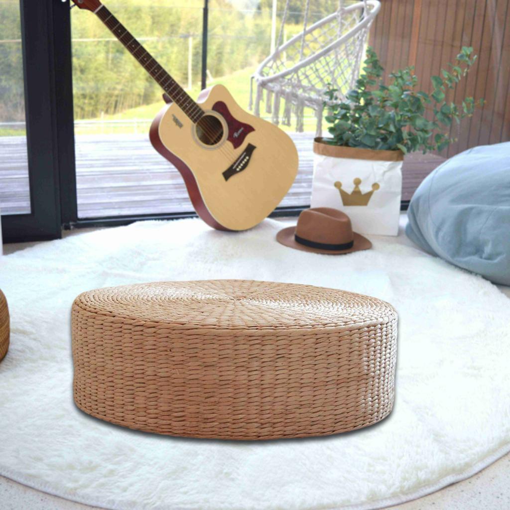2x Natural Woven Straw Cushion Cattail Pillow Floor Mat Round Braided Flat Pad Handmade Straw Woven Yoga Mat Flat Seat Cushion 40cm Dia