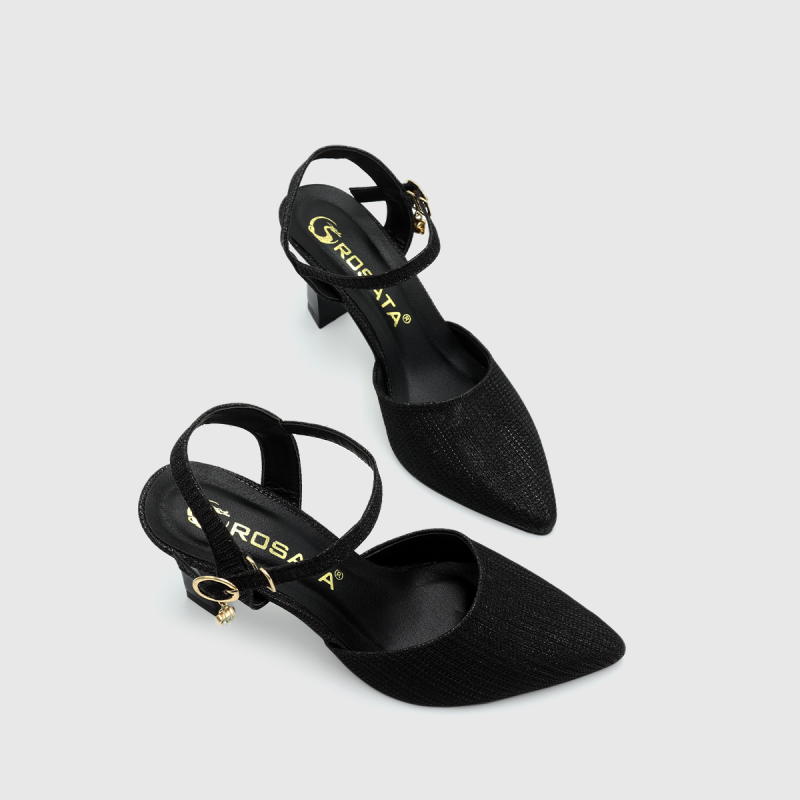Giày sandal nữ cao gót đế cao 7 phân hàng hiệu rosata hai màu đen vàng cao cấp ro499