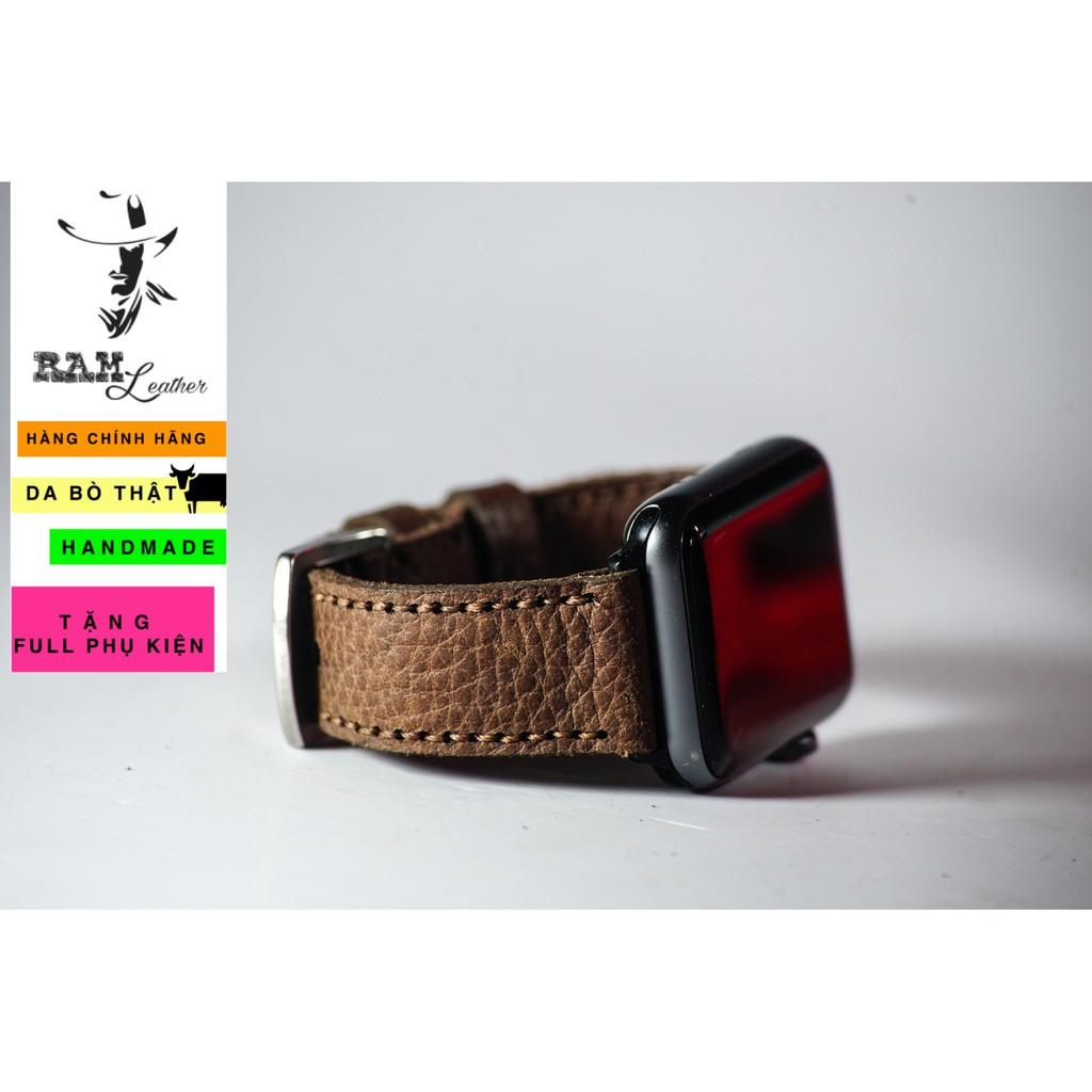 Dây đồng hồ da bò thật nâu hạt handmade RAM 1951-chính hãng RAM leather