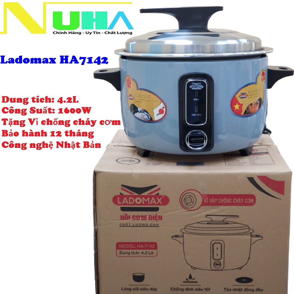 Nồi cơm điện công nghiệp 4.2L Ladomax công nghệ Nhật, có vỉ inox chống cơm cháy, mâm nhiệt oxi hóa cứng chống teo-Hàng chính hãng