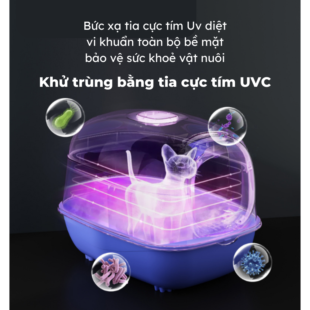 Nhà vệ sinh cho mèo có đèn khử khuẩn bằng tia UV-  Nhà vệ sinh cho mèo lớn cỡ lớn