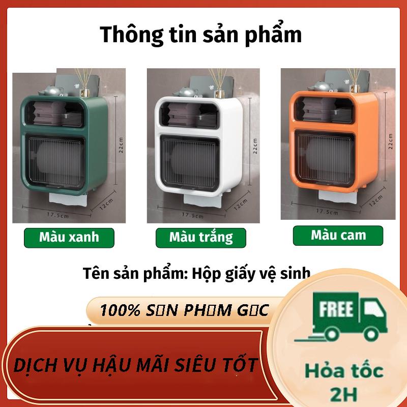 Hộp giấy vệ sinh Hộp đựng giấy vệ sinh dán tường trong nhà tắm có nắp che chống nước và hai ngăn đa năng để được tất cả