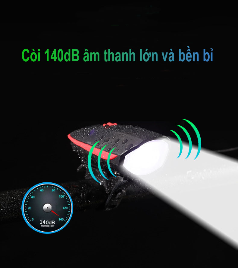 Đèn pin, đèn xe đạp siêu sáng, chống nước Rhino L102, pin sạc, 3 chế độ sáng, pin dài tới 4,5 tiếng - Hàng chính hãng