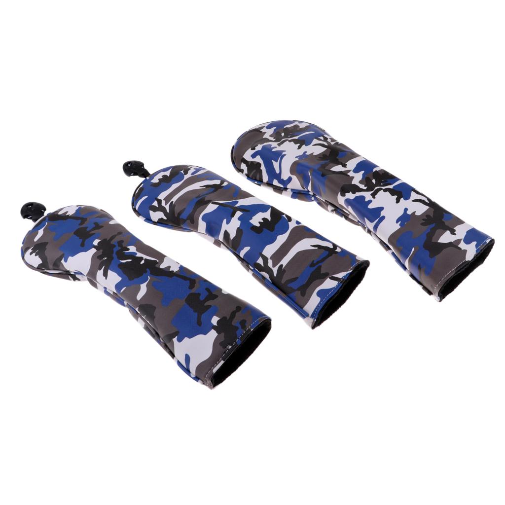3Pcs Waterproof Premium PU Golf Headcover No. 1 3 5 Wood Driver Protector Set & Interchangeable No. Tag