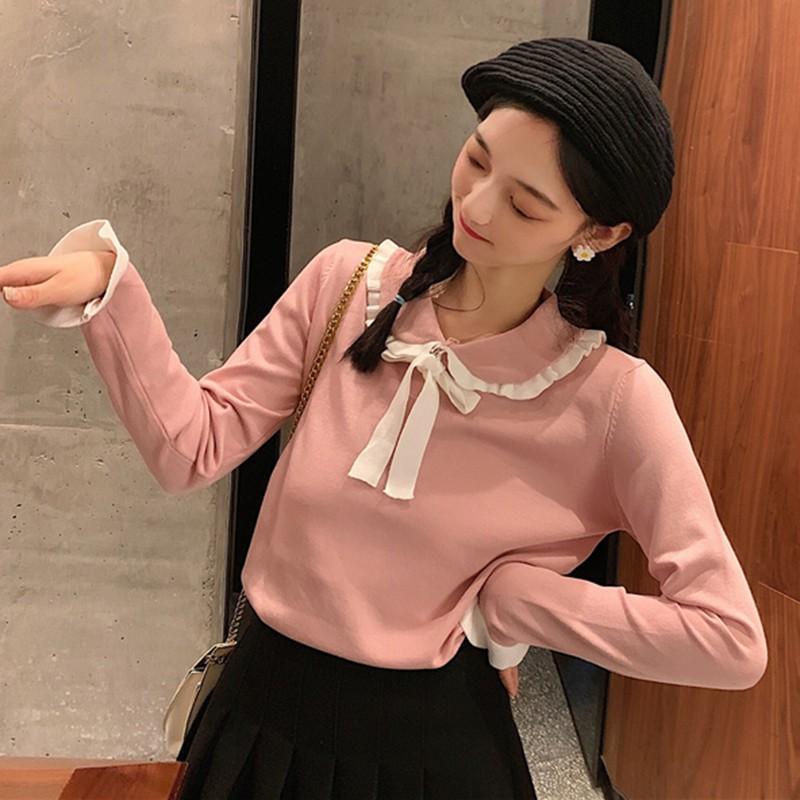 Áo Dệt Kim Tay Dài Màu Trơn Thiết Kế Thanh Lịch