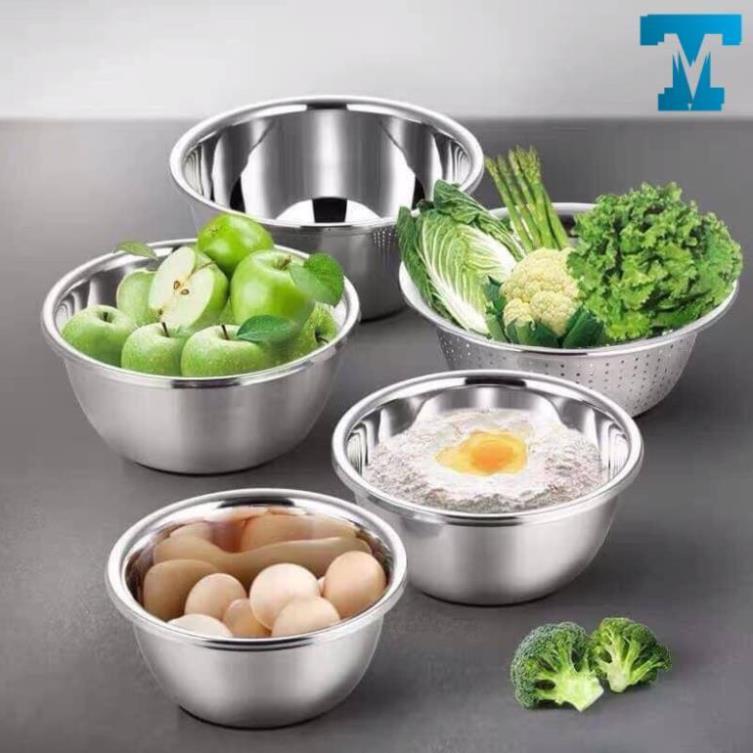 Bộ Thau Rổ Inox 5 Món, dụng cụ nhà bếp, thau rửa rau, thịt, v.v