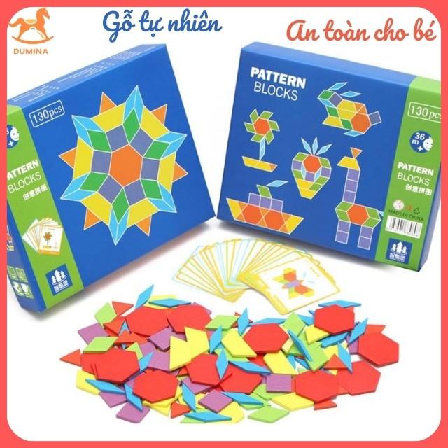 Combo 2 ghép hình Pattern Block 130 chi tiết gỗ ghép hình