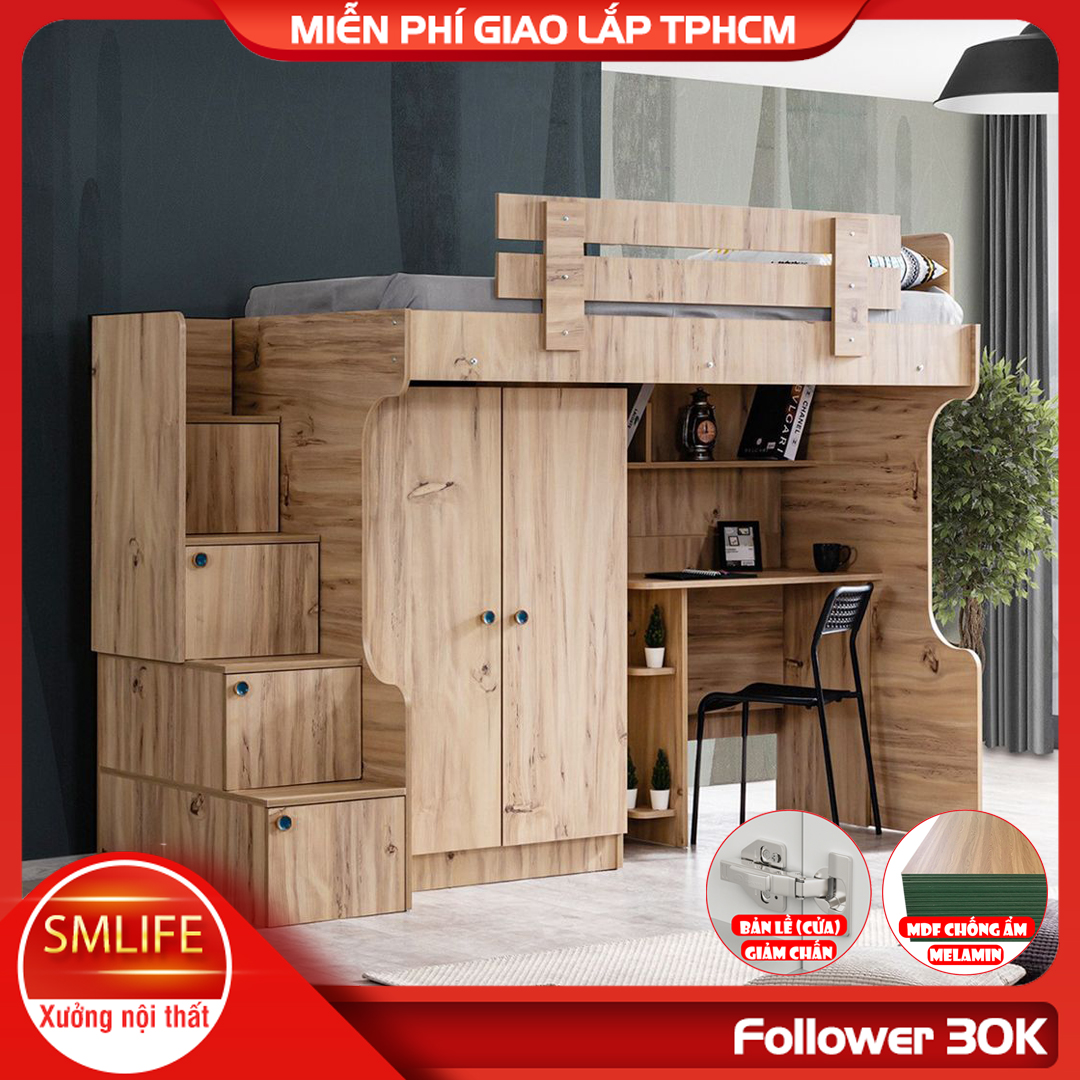 Giường tầng gỗ hiện đại cho bé SMLIFE Sianba  | Gỗ MDF dày 17mm chống ẩm | D234xR106xC190cm
