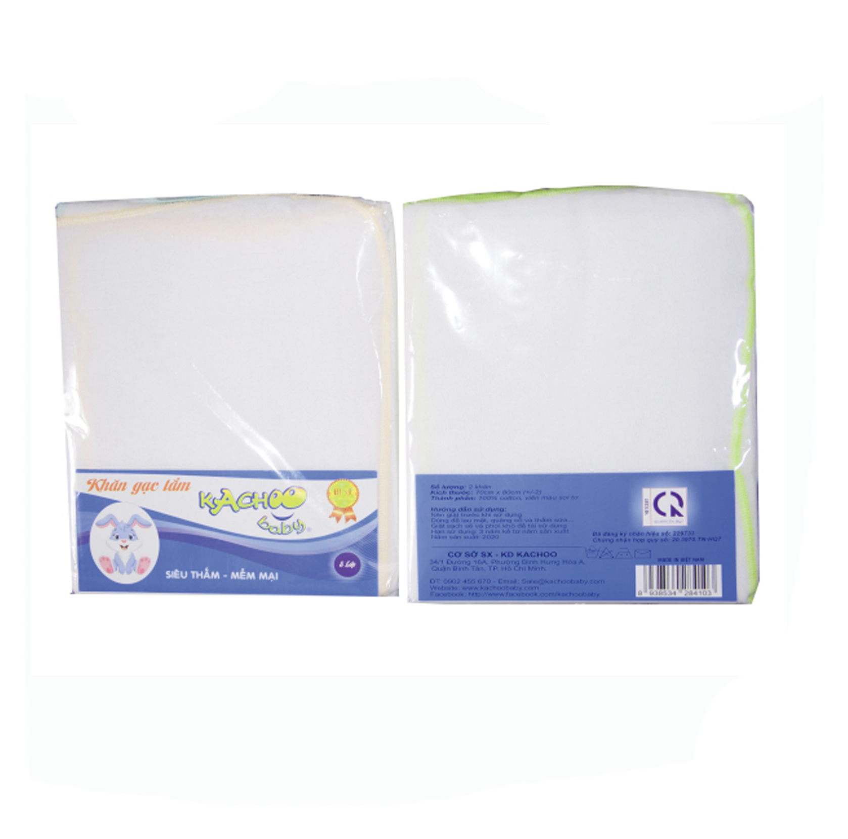 Khăn gạc tắm 5 lớp KACHOOBABY - 2 cái dùng để lau người, quàng bé ra ngoài, giữ ấm.
