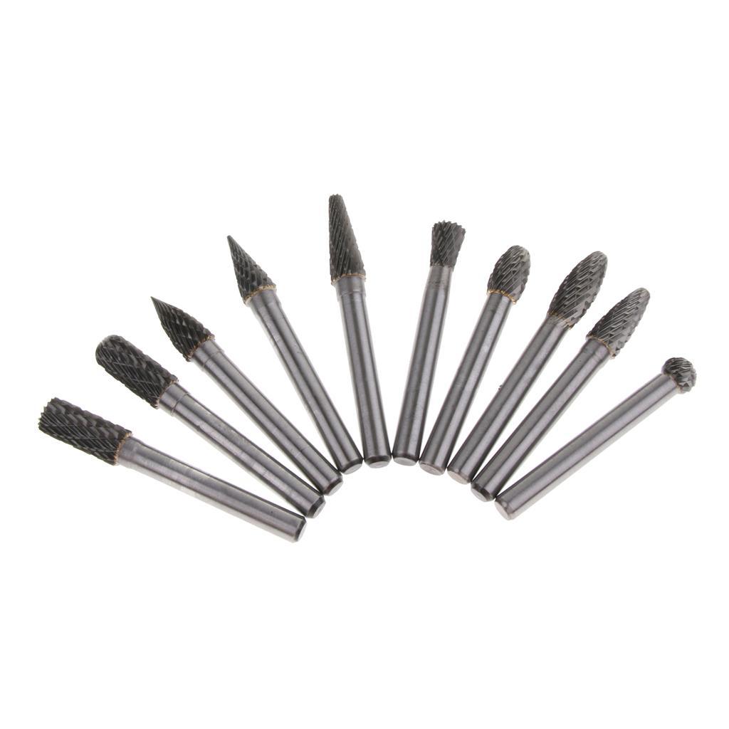 10 Pieces 6mm Shank Double Cut Carbide Rotary Burr Die Grinder Carving Bit for Woodworking Carving Engraving Polishing