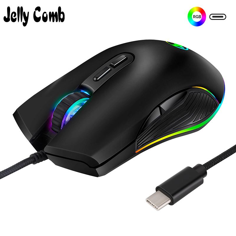 Sữa ong chúa Lược USB Loại C Chuột 3200 DPI USB C Chuột Chơi Game Máy Tính Wried Chuột Quang cho chơi Game RGB 4 Đèn Nền Đèn LED