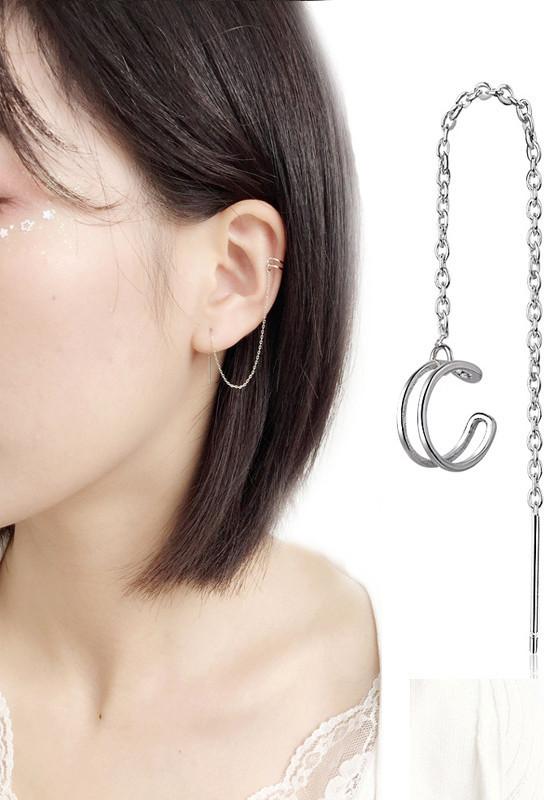 Bông tai nữ dáng dài cặp vành kết hợp xỏ lỗ đơn giản thanh lịch