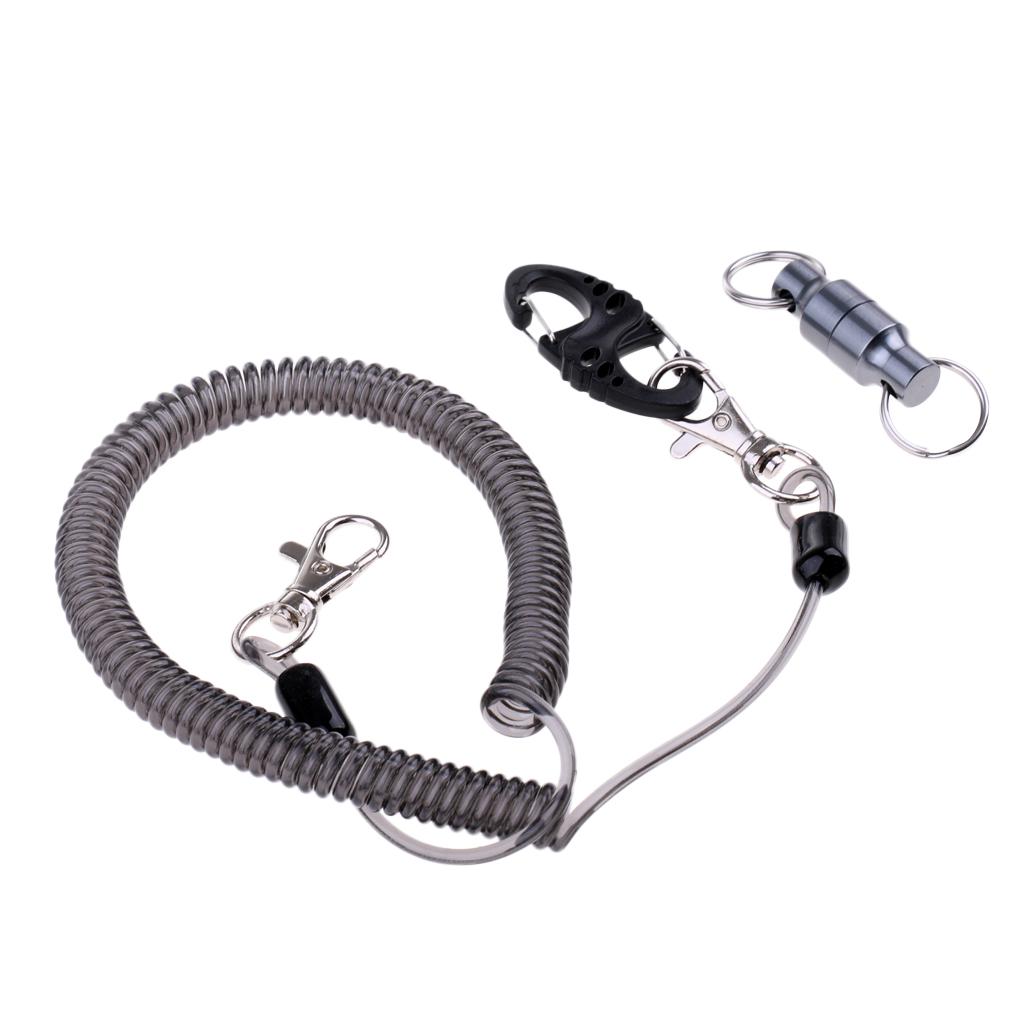 2.5m Retractable Wire Coiled Lanyard Rope w/Magnetic Net Release