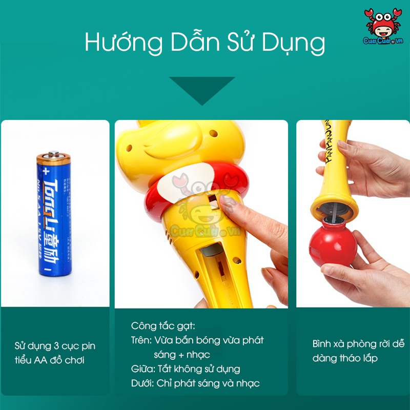 Máy bắn bong bóng xà phòng tự động có đèn nhạc, Súng phun bong bóng cầm tay hình thỏ vịt gấu khỉ - Đồ chơi trẻ em CuaCua