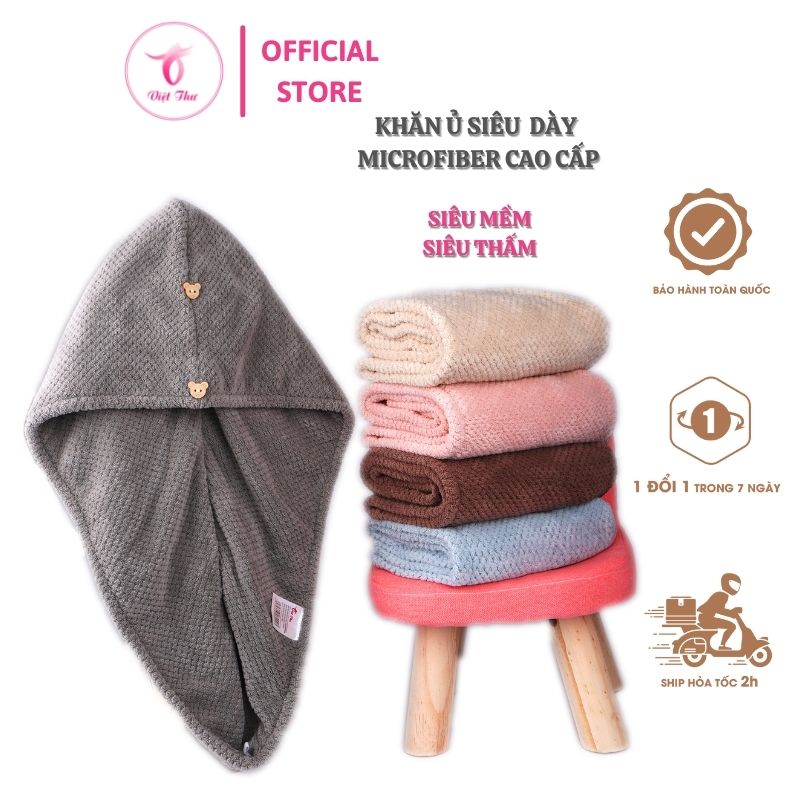 Khăn ủ tóc nhanh khô VIỆT THƯ, khăn quấn tóc microfiber 2 lớp siêu dày, siêu mềm, siêu thấm, 25x65cm, 160gr – Hàng Chính Hãng