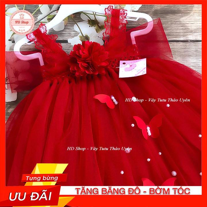 Đầm Công Chúa Cho Bé Đầm Cho Bé Gái Đỏ Hoa Xù Đính Bướm Mẫu Mới Giá Tốt
