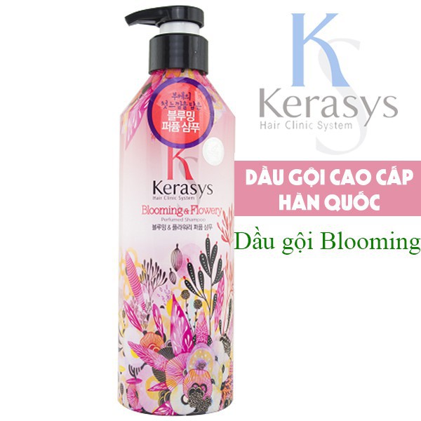 Dầu gội nước hoa Kerasys Blooming &amp; Flower hương tuyết tùng và linh lan Hàn Quốc 600ml + Móc khoá