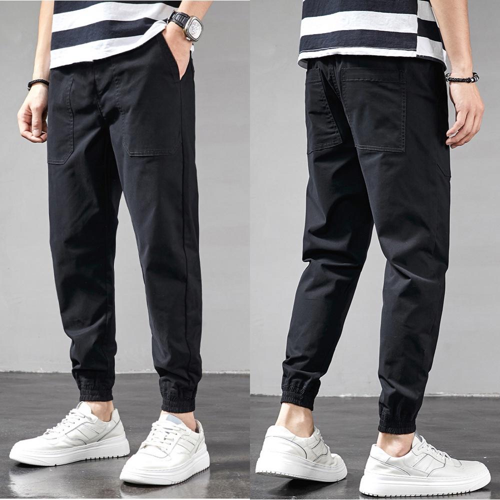 Quần Jogger nam HQ trơn túi rộng vải Cotton kaki đai mix thun cúc 3S x Man Store - Đen