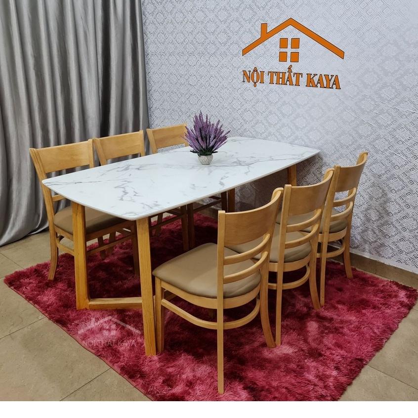 Bộ bàn mặt đá nhập khẩu Malaysia 6 ghế Mostar 80cm x 160cm x 75cm chân M (Tự Nhiên)