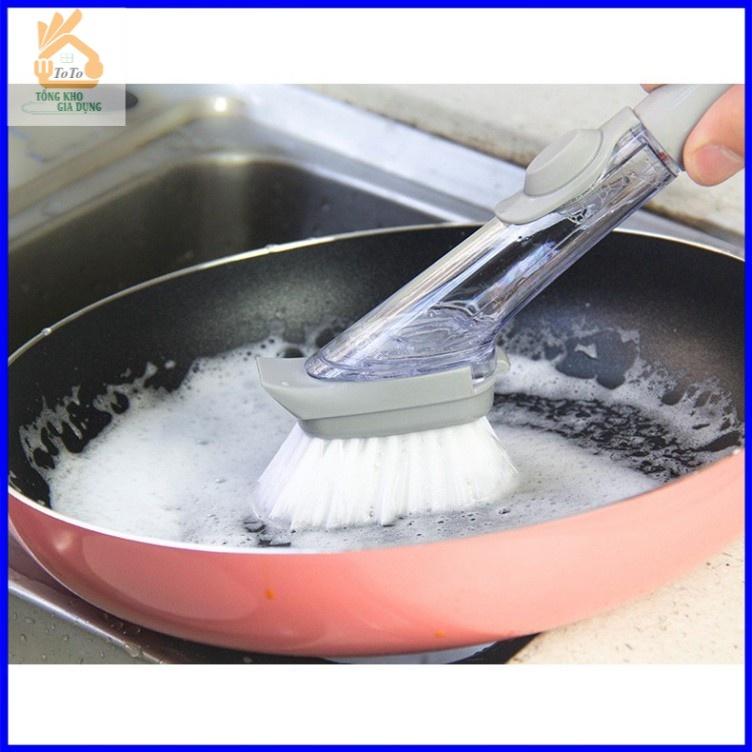 Cây cọ chà rửa vệ sinh xoong 2in1 có khay đựng xà phòng tiện lợi, chất liệu nhựa bền đẹp, gọn nhẹ, hiệu quả - ToTo