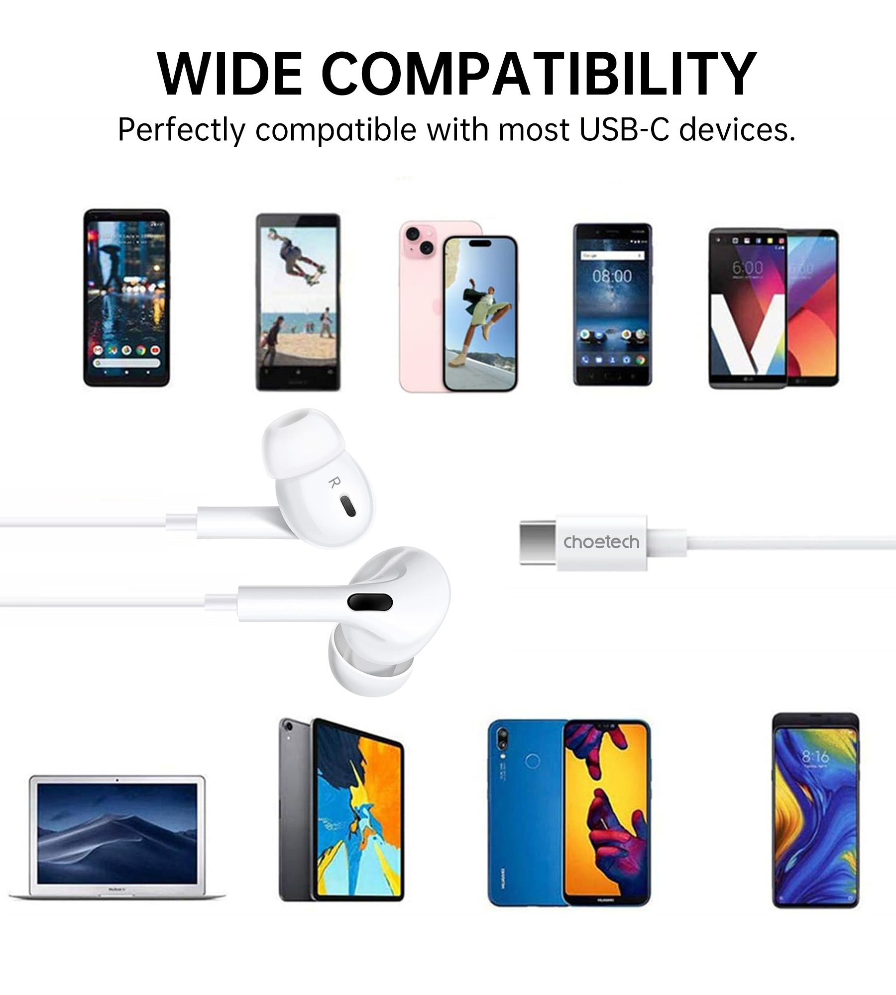 Tai nghe Choetech OC-A011 dây nhét tai Type C có đệm cao su (Hàng chính hãng)