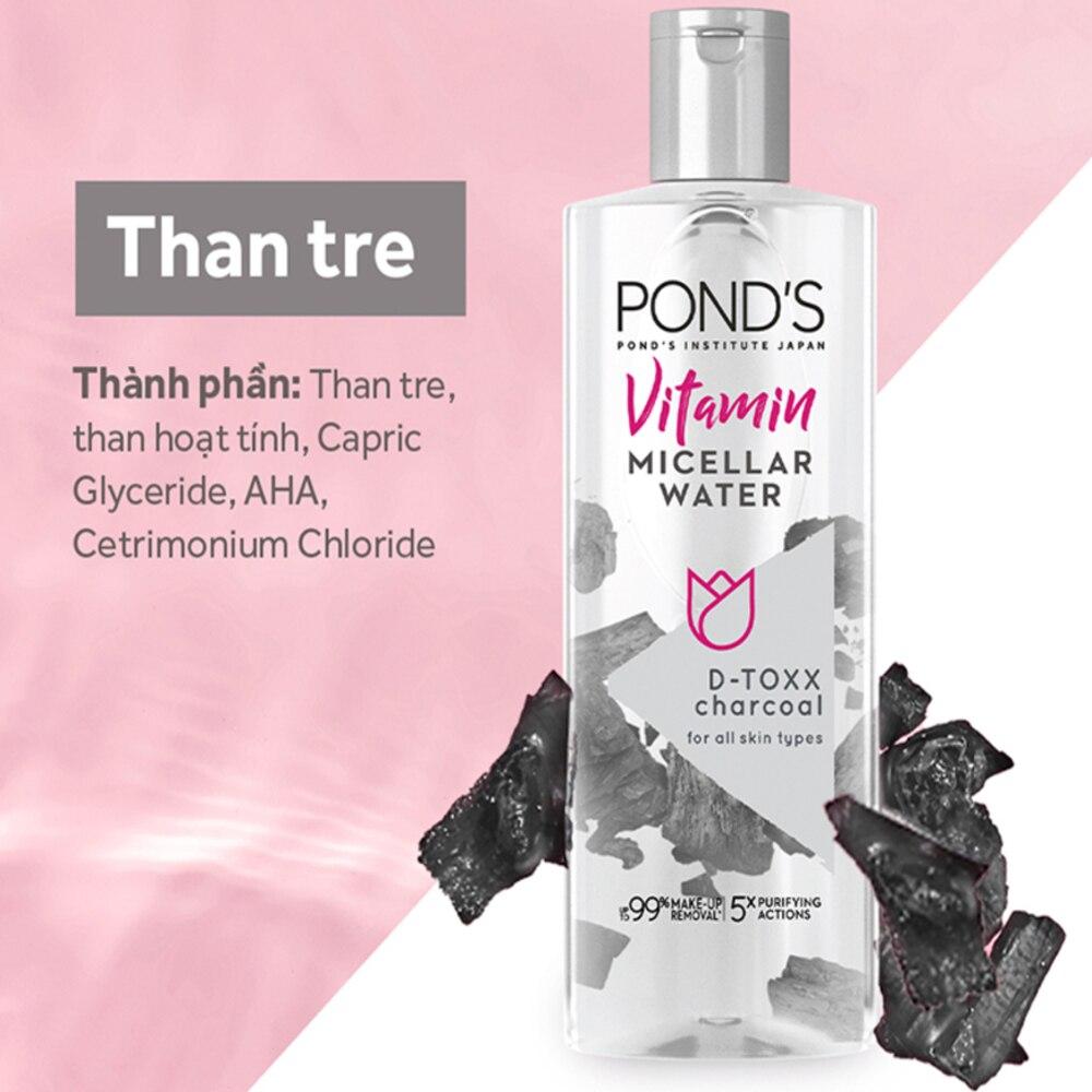Nước Tẩy Trang Pond's Vitamin Micellar Water D-Toxx Charcoal Than Hoạt Tính Sạch Sâu 400ml