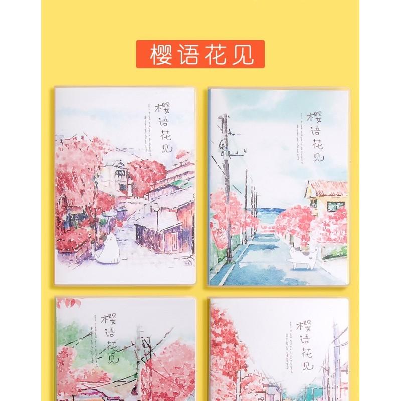 Vở cổ trang hoa anh đào nhật sét 4 quyển