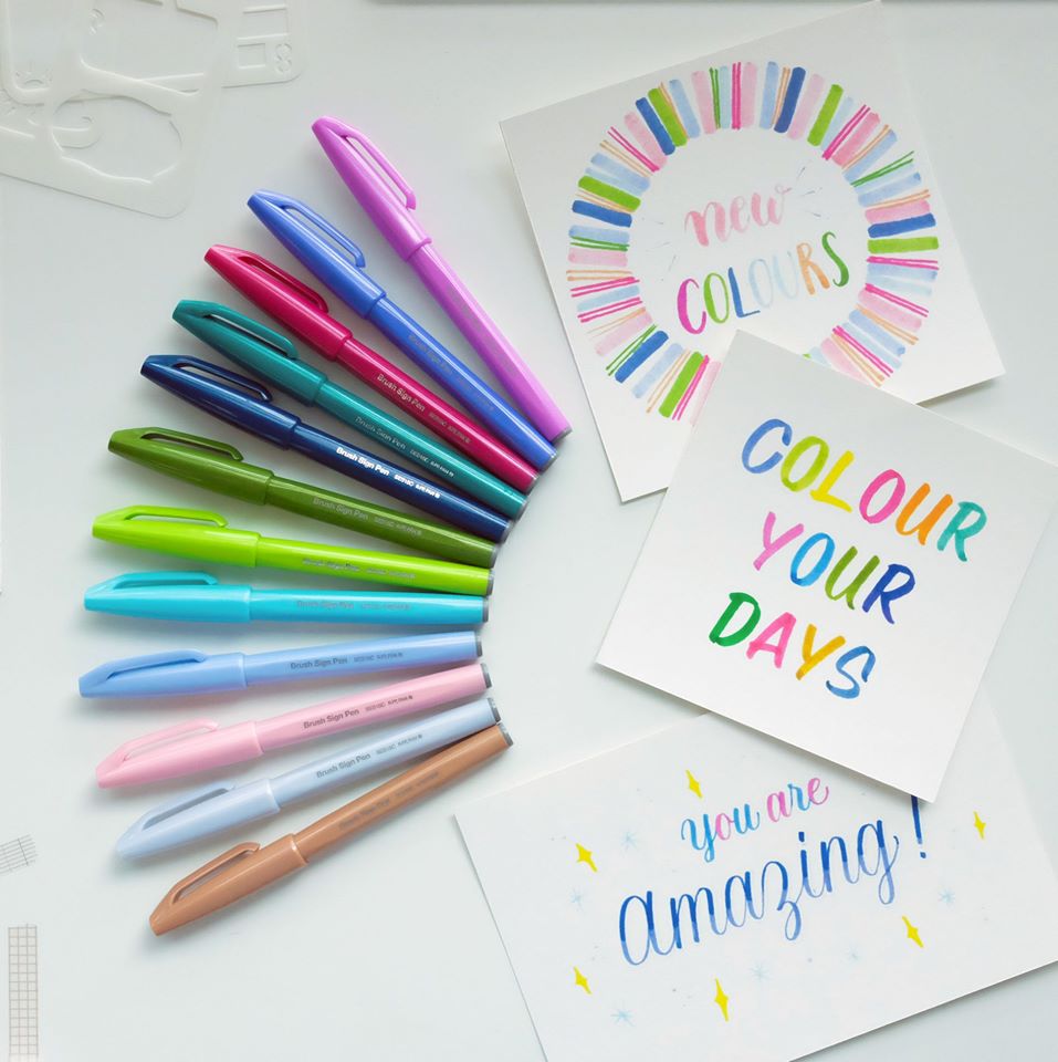 Bộ 12 Màu Bút lông viết chữ Calligraphy Pentel Fude Touch Brush Sign Pen (12 New Colors)