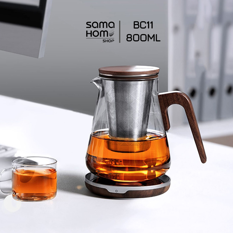 Ấm trà thủy tinh chịu nhiệt có lọc trà bằng Inox samaglas BC11 800ml - Ấm trà hiện đại Samahome Shop