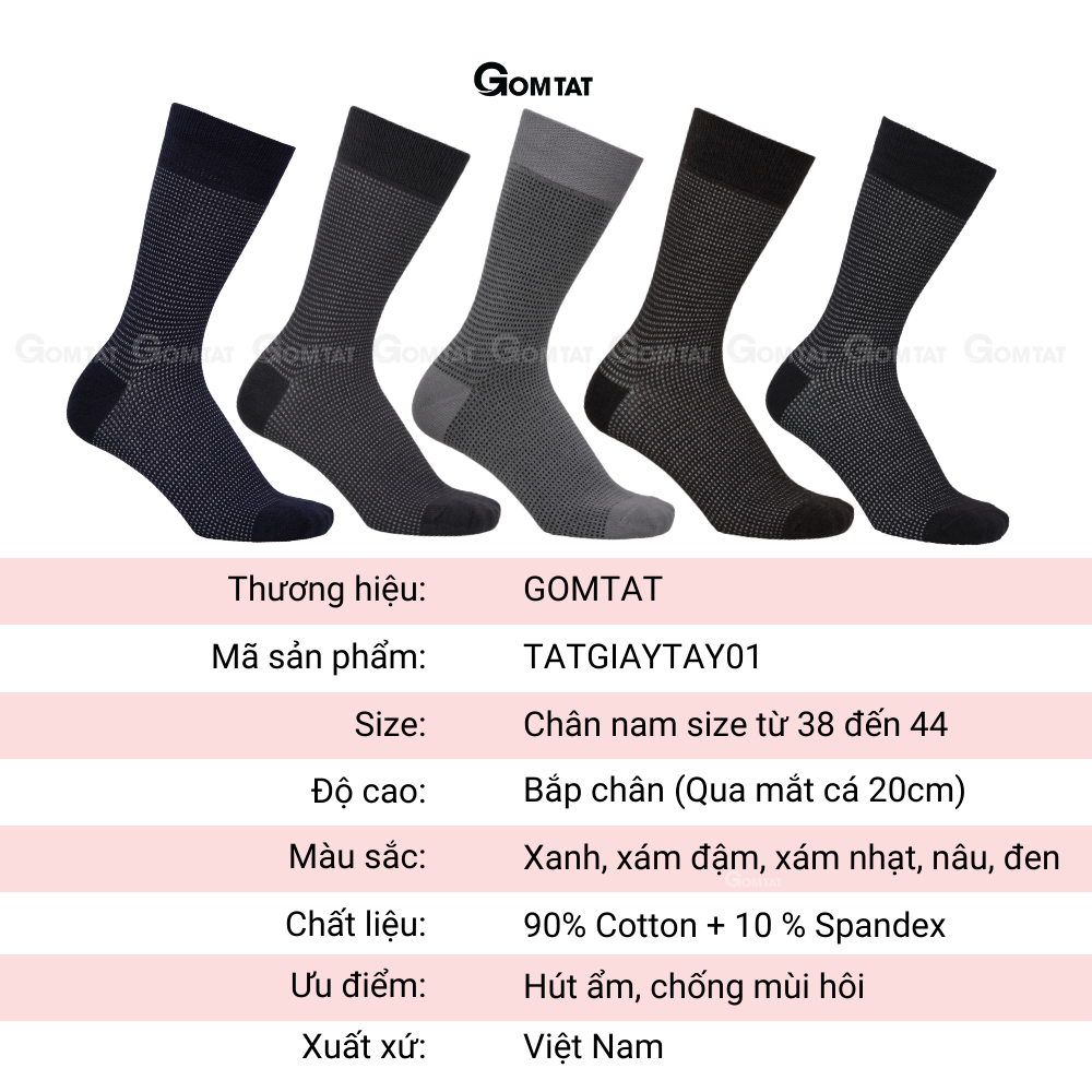 Hộp 5 đôi tất nam đi giày tây cổ cao mẫu chấm bi, vớ nam công sở cổ cao chất liệu cao cấp mềm mại thoáng mát - TATGIAYTAY01-CB5