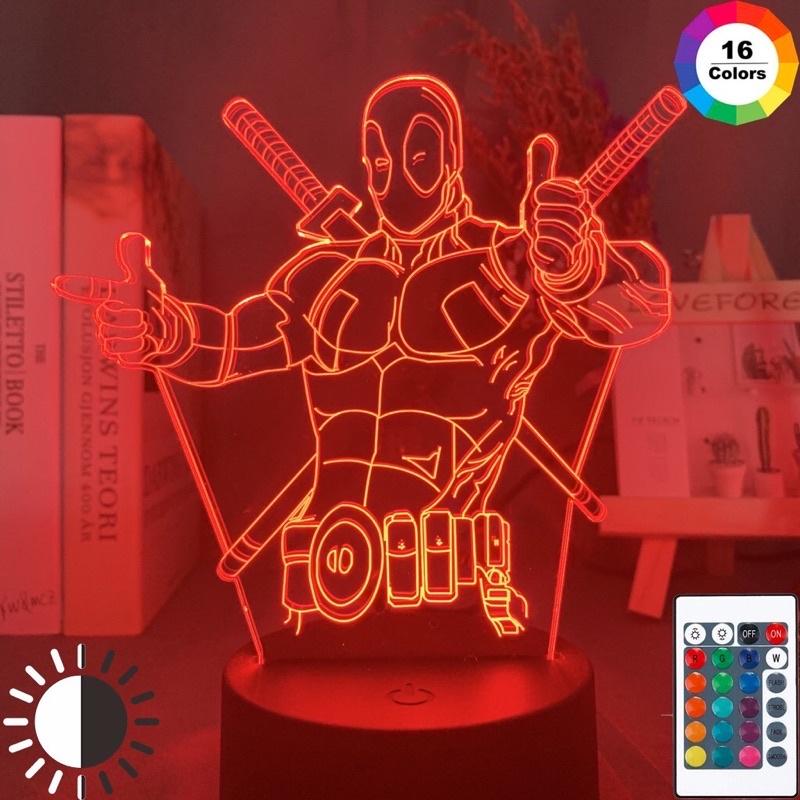 Đèn 3D Marvel Deadpool Hình Đèn Ngủ để trang trí phòng ngủ trẻ em Đèn cảm ứng 16 màu có remote